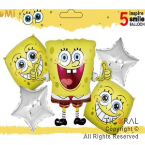 SET DE GLOBOS METALIZADO BOB ESPONJA 5 UNIDADES X 1